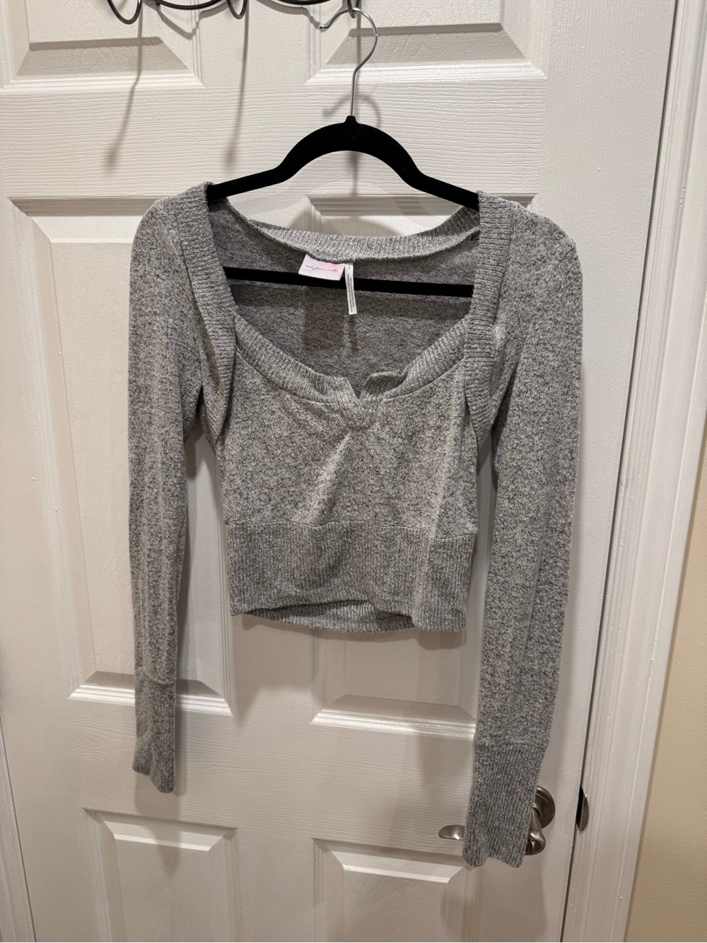 Urban Outfitters Gray Ribbed Square-Neck Cropped Top